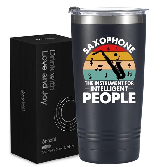 Onebttl Saxophone Player Tumbler - Insulated 20oz Stainless Steel Travel Mug with Straw, Brush, Lid, and Gift Box for Jazz Lovers