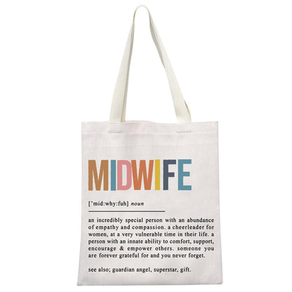 GJTIM Midwife Gift Doula Gift OBGYN Doula Thank You Present Midwife Definition Tote Bag Labor and Delivery Nurse Shopping Bag (Midwife Tote)