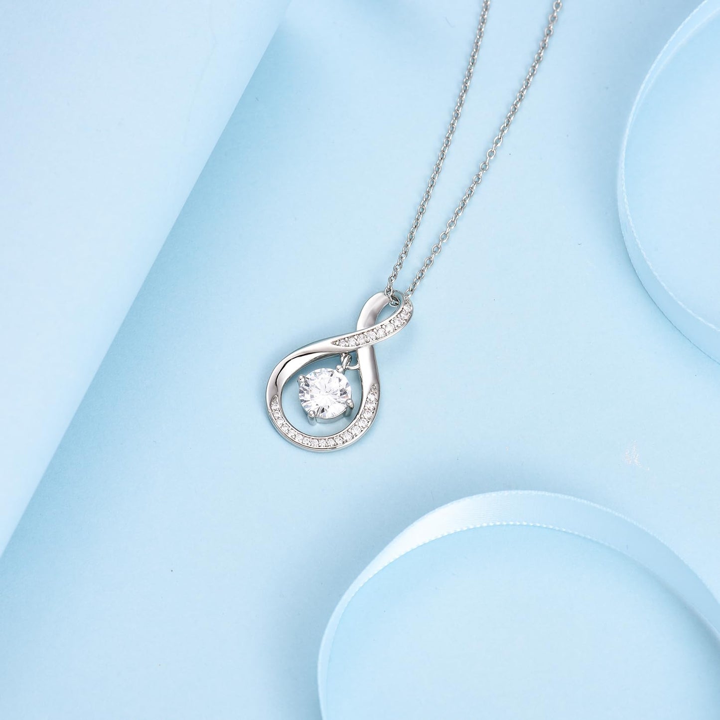 EPIRORA Gifts for Mom- Cubic Zirconia Love Knot Pendant Necklace for Mom/ Mother in Law/ Boyfriend's Mom/ Mother of the Bride/ Mother of the Groom, Dainty Jewelry Gifts for Wedding Birthday Christmas, 18"