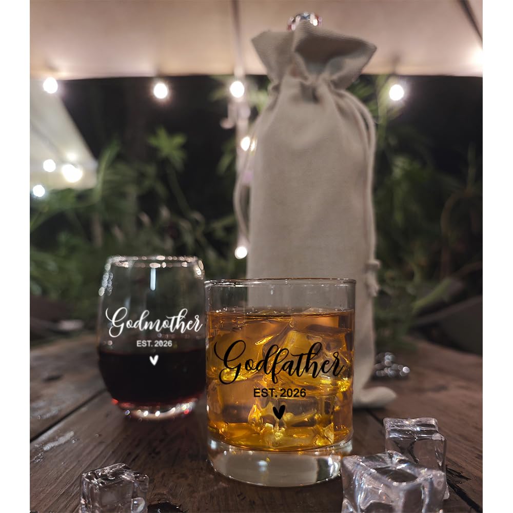 Godparents Proposal Gift 2026 - Will You Be My Godparents Wine Glass- Godparent Gifts for Baptism, Catholic Godmother Godfather Mothers Day Fathers Day Christmas Birthday Present from Godchild
