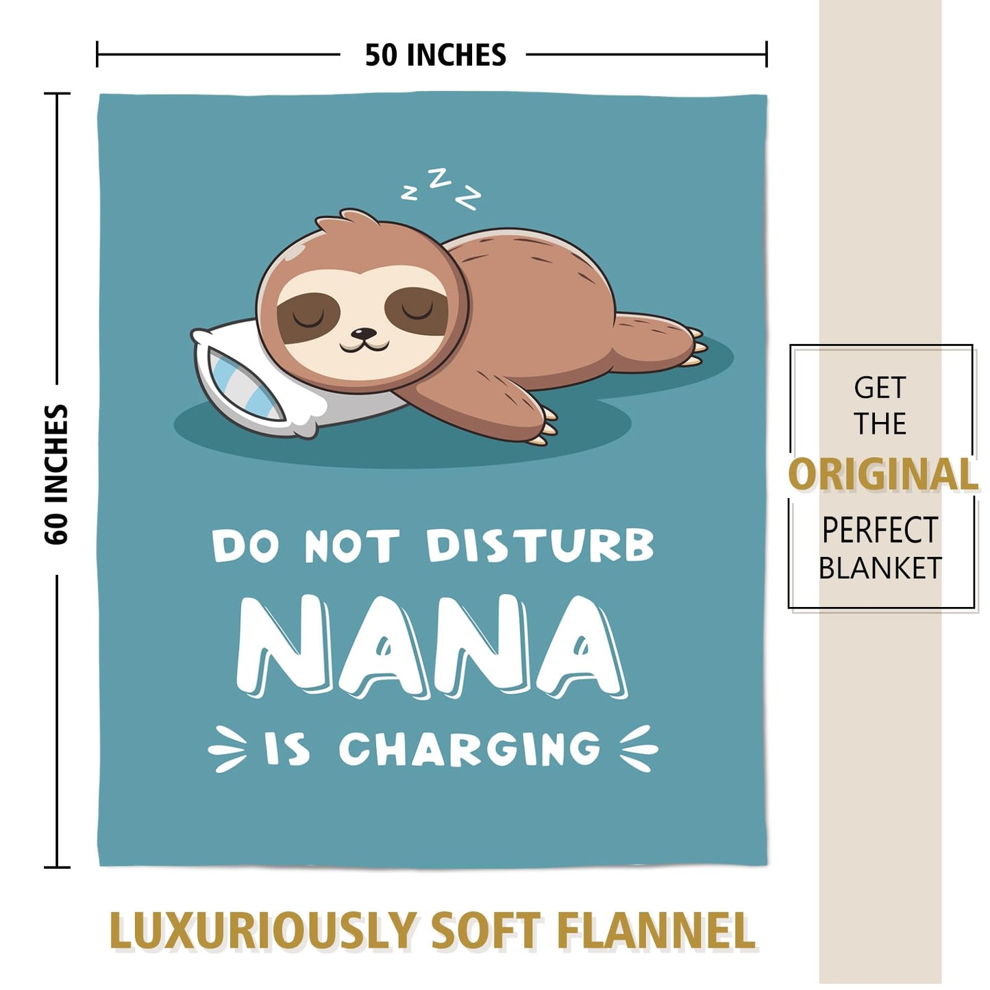 Funny Nana Gifts for Mothers Day, Nana is Charging Sloth Blanket, Nana Birthday Gifts, Gifts for Nana from Grandkids for Mothers Day Christmas, Soft Sloth Throws Blankets for Nana 60"X50"