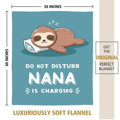 Funny Nana Gifts for Mothers Day, Nana is Charging Sloth Blanket, Nana Birthday Gifts, Gifts for Nana from Grandkids for Mothers Day Christmas, Soft Sloth Throws Blankets for Nana 60"X50"