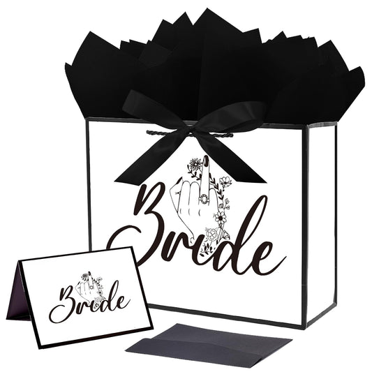 Jaywayang 12.6" White and Black Bridal Shower Gift Bag with Ribbon and Tissue Paper, Wedding Gift Bags with Card, Gift ideas for Bachelorette Party, Engagement, Anniversary.