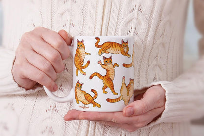 MUGBREW Orange Tabby Cat Funny Playful Postures Ceramic Coffee Mug Tea Cup, 11 OZ