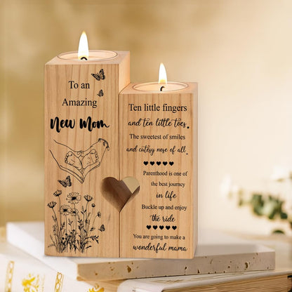 New Mom Gifts – Wooden Candle Holder with Poem – Gift for New Mom After Birth, Postpartum Gifts, Pregnancy Gifts for Expecting Mom, Push Presents, First Time Mom Gift