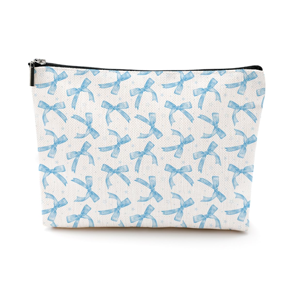 Coquette Makeup Bag Trendy Teen Girls Gifts Blue Bow Pouch Bag Gift for Women Aesthetic Cosmetic Bag Preppy Stuff Trendy Preppy Makeup Bag Funky Zipper Travel Toiletry Bag