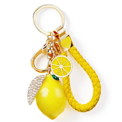 Lemon Bag Charm Gifts for Women Lemon Keychain Fruit Keychain Yellow Crystal Rhinestone Key Chain Fruit Keyring for Purse Bag Backpack Car Jewelry Gift for Girls Friends Family Accessories
