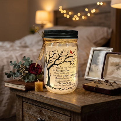 Memorial Gifts Mason Jar Light, Red Cardinal - Memory Gifts for Loss Loved Ones, Bereavement Gift Idea, A Limb Has Fallen From Our Family Tree (Red Cardinal)