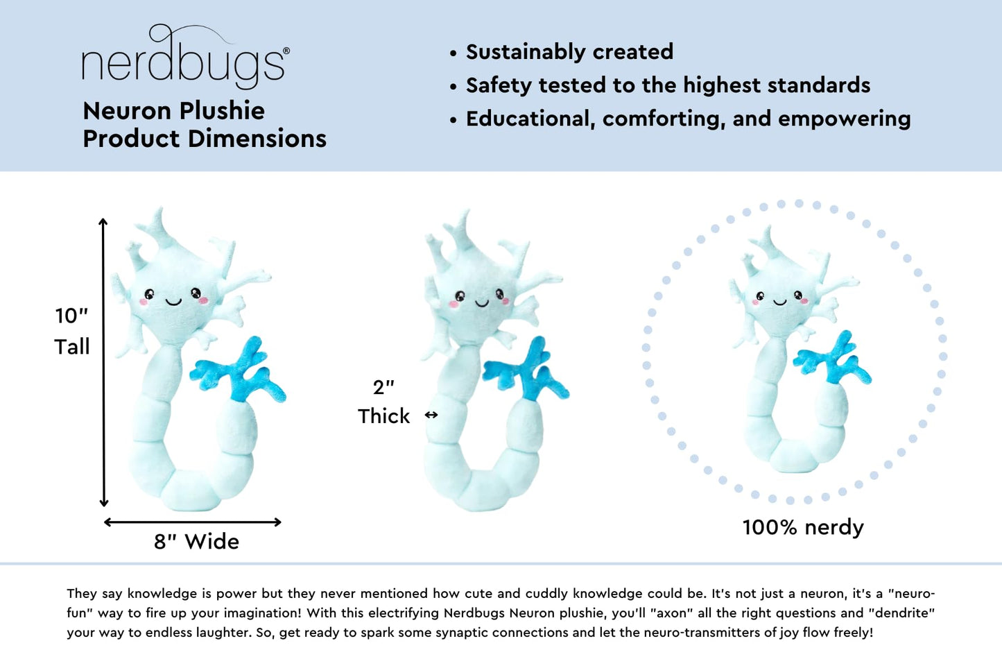 nerdbugs Neuron Plush – Funny Brain Cell Toy, Neuroscience & Psychology Gift, Mental Health Support, Neurology Decor, Brain Surgery Recovery Gift for Med Students, Adults & Teens