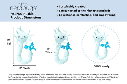 nerdbugs Neuron Plush – Funny Brain Cell Toy, Neuroscience & Psychology Gift, Mental Health Support, Neurology Decor, Brain Surgery Recovery Gift for Med Students, Adults & Teens