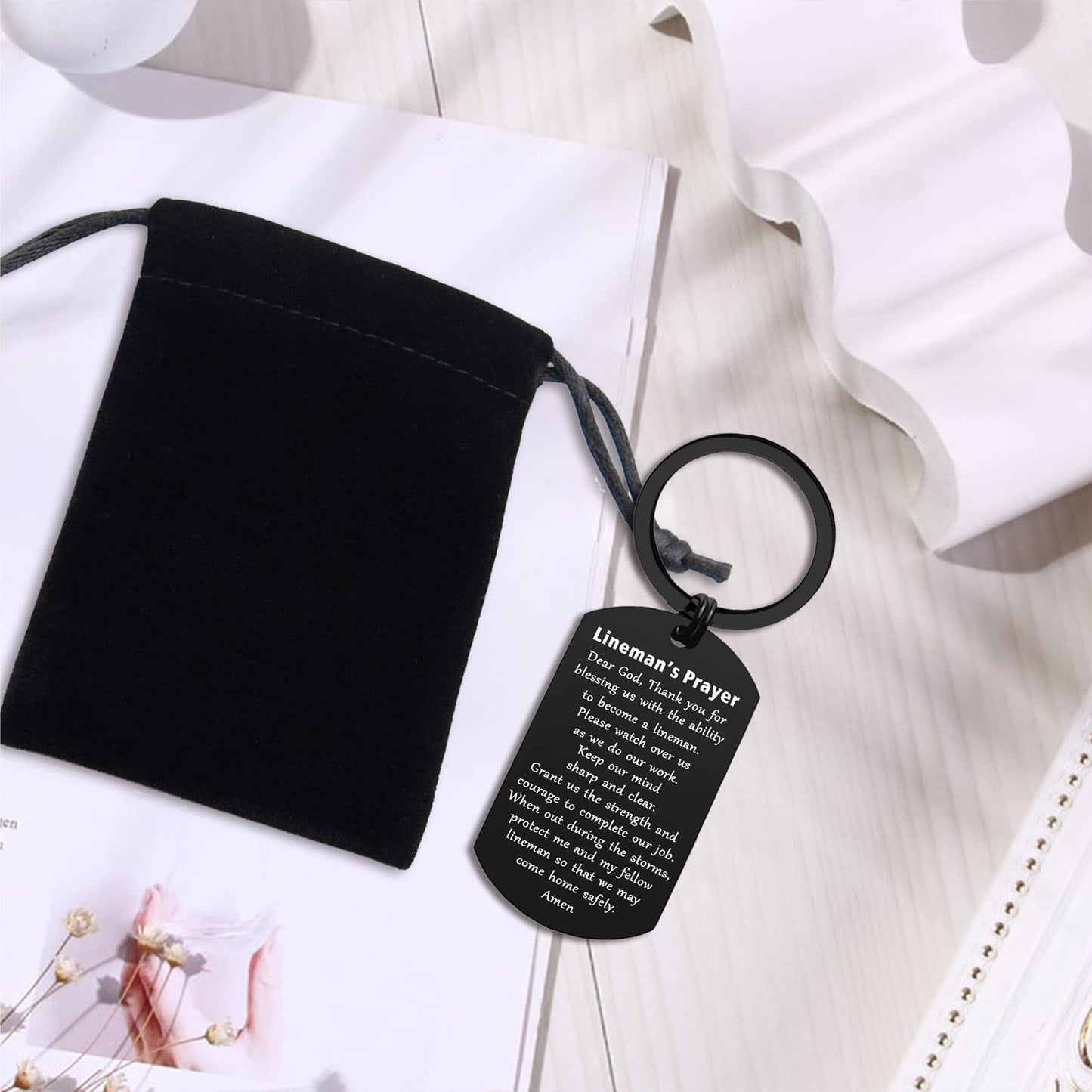 ENGZHI Lineman Gifts for Men - God Please Watch Over Us - Linemans Prayer Keychain Gifts for Him Husband Boyfriend