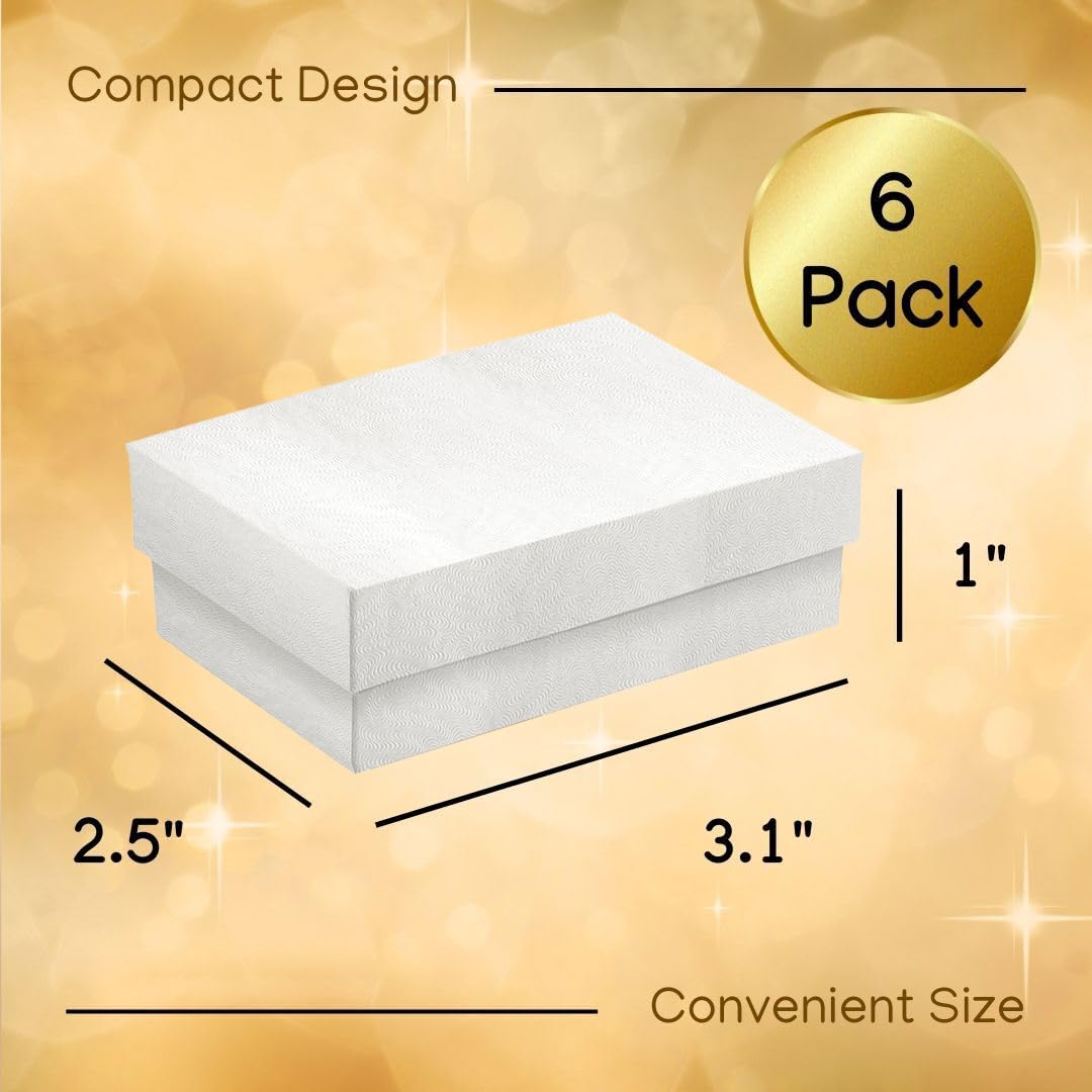 Jewelry Gift Boxes 6 Pack 3.1x2.25x1 inch Cardboard Jewelry Box, Cotton Filled Small Jewelry Gifts Boxes With Lids | For Earring, Bracelet, Necklace, Rings, Gift Boxes For Presents White