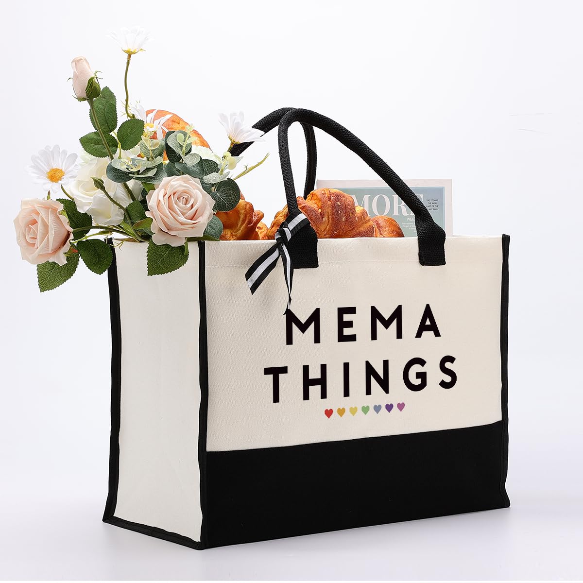 Mema Things Canvas Bag Gift, Mema Gift, Cotton Canvas Tote Bag, Utility Tote Shopping Bag Grocery Bags, Mema Canvas Beach Bag, Novelty Birthday Gift for Women, Mother's Day Gift for Mema Her Grandma