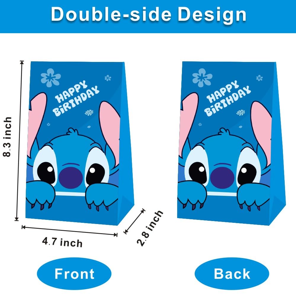 ARHAVI 12Pcs Stitch Party Gift Bags Goodie Bags, Stitch Birthday Party Supplies for Kids Birthday Decorations