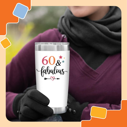 NewEleven 60th Birthday Gifts For Women - 60th Birthday Decorations For Woman, Her - Fabulous 60 Year Old Gifts For Women, Mom, Wife - 20 Oz Tumbler