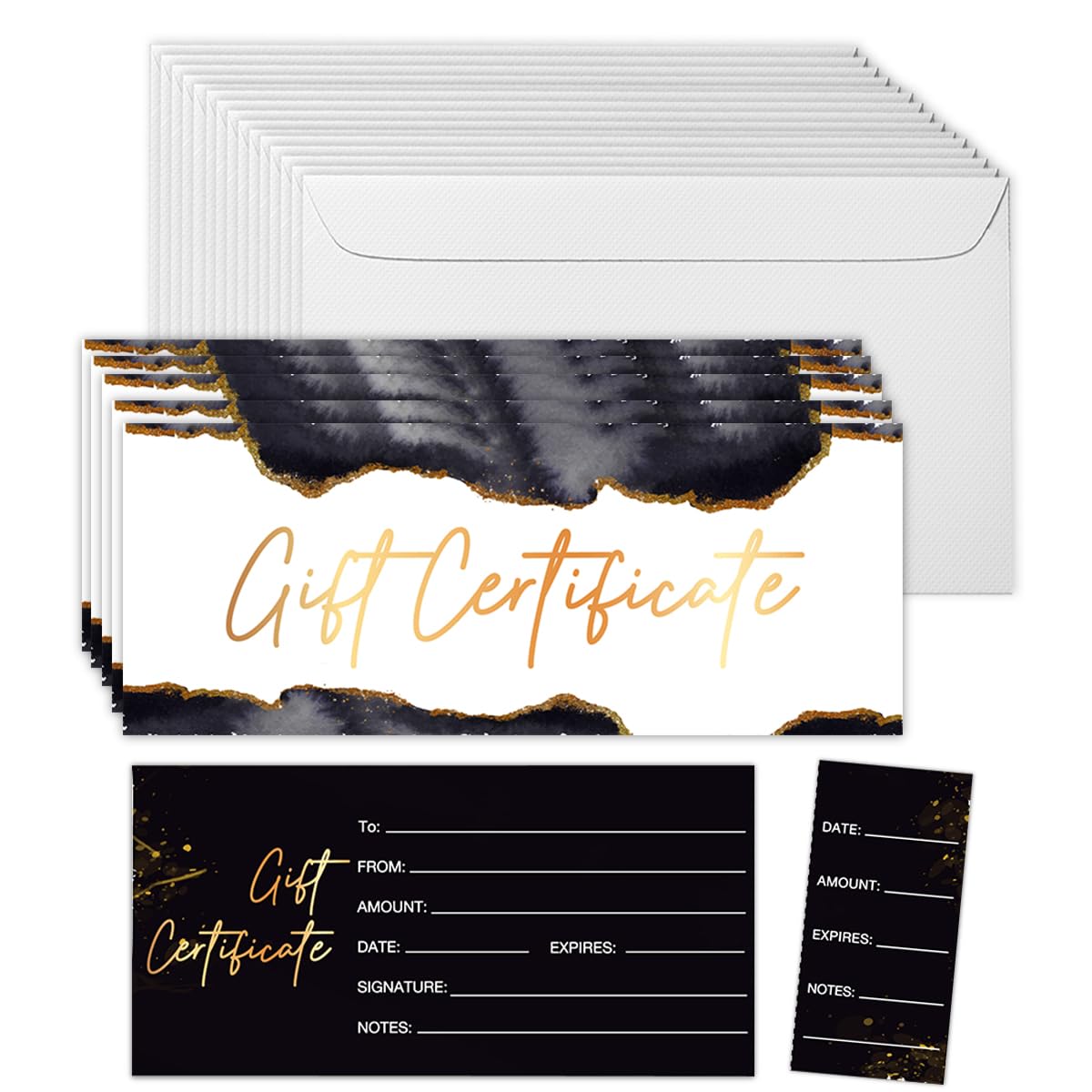 50 Sets Gift Certificates for Business, Blank Gift Cards Certificates with Envelopes, Gifts for Salon Restaurants Spa Marriage Birthday Client Vouchers 5.9 x 2.36 Inch - Black Marble