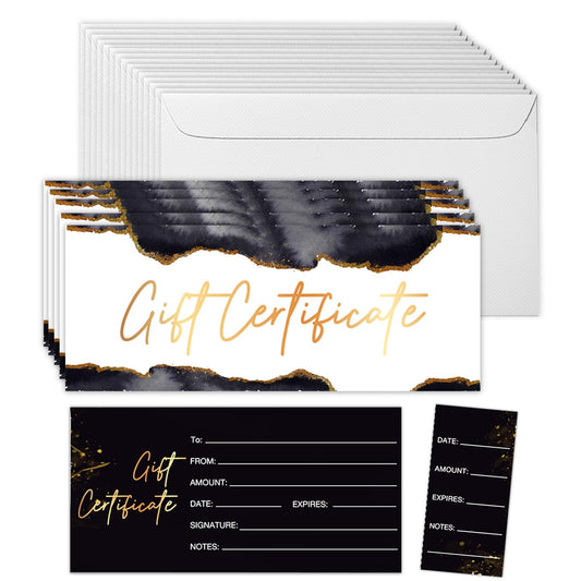 50 Sets Gift Certificates for Business, Blank Gift Cards Certificates with Envelopes, Gifts for Salon Restaurants Spa Marriage Birthday Client Vouchers 5.9 x 2.36 Inch - Black Marble