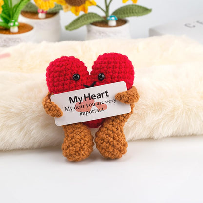 Mini Crochet Positive Love Heart Gifts, Knitted Pocket Hug Emotional Support Desk Decor, Cute Funny Christmas Valentine Birthday Gift for Friends Couple Lover Children Family (My Heart)