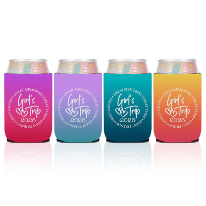 4 Pcs Girl Trip 2026 Can Cooler, Girls Trip Gifts Favors, Cup Sleeves for Cold Drinks Beer, Girls Weekend Gifts, Insulated Can Sleeve for Vacation Camping Party, Drink Cooler for Women Friend