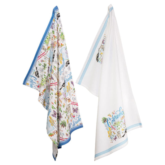 Boston International Tea Towels Rosanne Beck State Collection Set of 2 Soft & Absorbent Reusable Cotton Dish Cloths, 28" x 18", Colorado