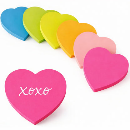 Heart Sticky Notes - 6 Pads Valentines Gifts | Valentines Party Favors Supplies for Women - Post Notes Stickers for Galentines - Teacher Must Have Desk Accessories for Classroom Office,80 Sheets/Pad