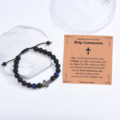 Cross Bracelet for Boys Men, Easter Basket Stuffers Baptism Confirmation First Communion Christian Religious Birthday Christmas Valentines Fathers Day Stocking Stuffers Gifts for Boys Kids Teens Men