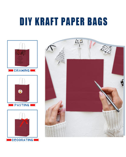 Bakepacker 24Pcs Paper Gift Bag with Handles Bulk Wine Red Paper Bags Multiple Uses (8.3"x6"x3.15", Small Size)