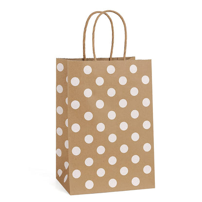 BagDream Small Paper Gift Bags 25Pcs 5.25x3x8 Inches With Handles, Shopping Party Bags Recyclable Kraft Brown Dot