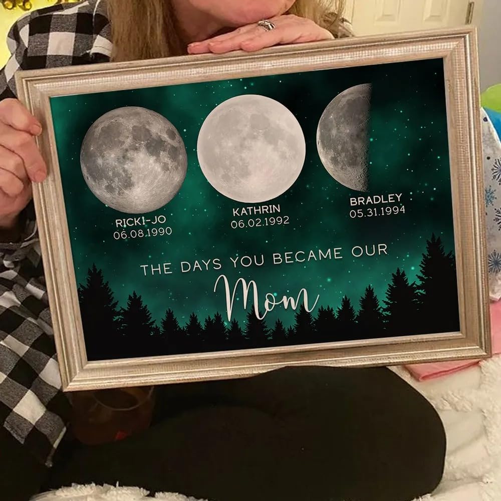 NAZENTI Night The Days You Became Our Mom Birthday Moon Phase Personalized Poster, A Heartfelt Gift for Mom’s Birthday, Mother’s Day Canvas, Moon Phase Mothers Day Gift