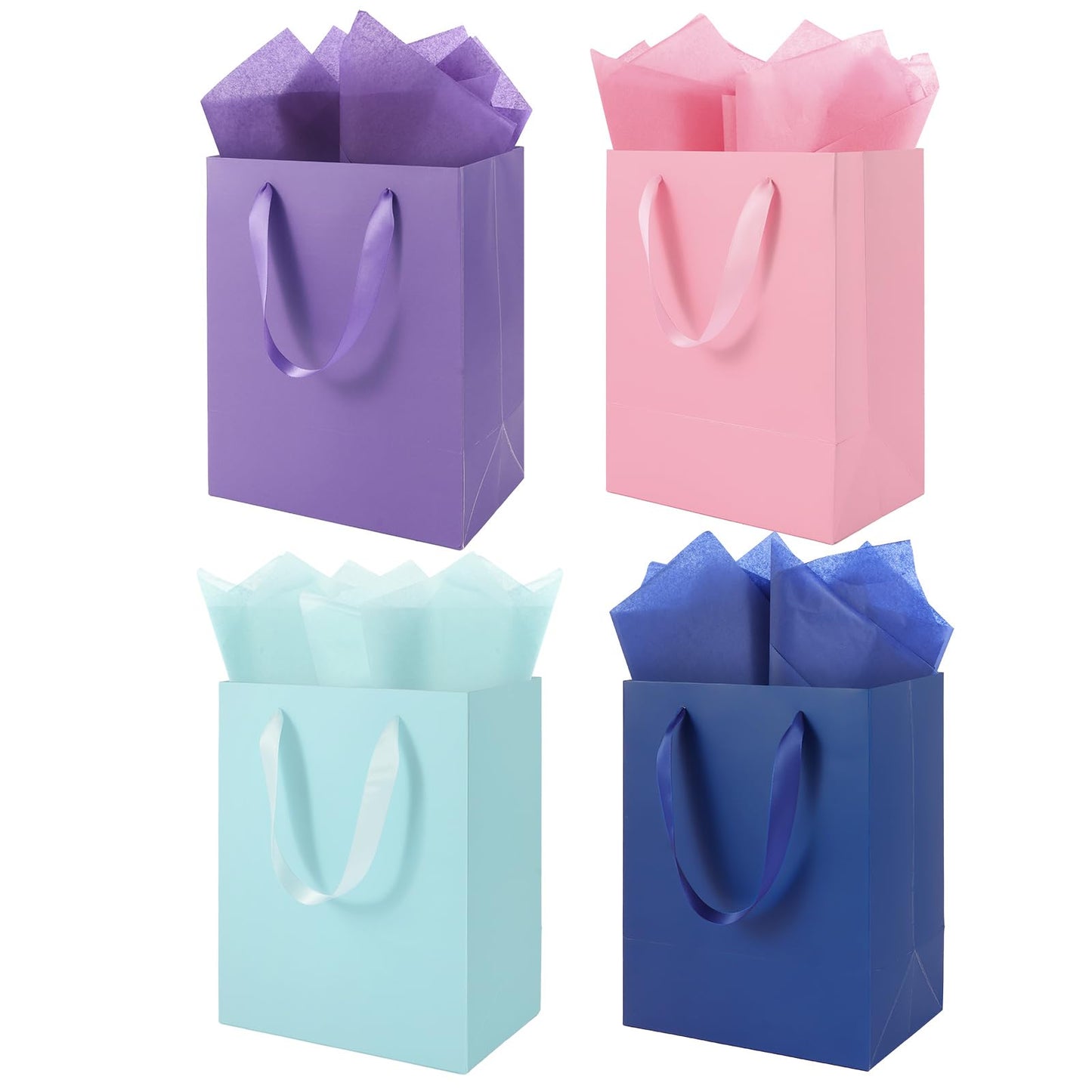 Epoesch 4 Pack Medium Gift Bags With Handles and 8 Tissue Paper, Size 8 X 5 X10 Inch Paper Bags for Birthday Party Baby Shower Wedding Favors or Mother's Day, Father's Day