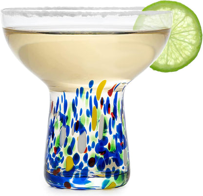 Large Stemless Margarita Glasses Set of 2-14oz Luxury Hand Blown Confetti Margaritas, Martini, Cocktails, Water, Wine, Dessert & Champagne Glasses Cinco de Mayo