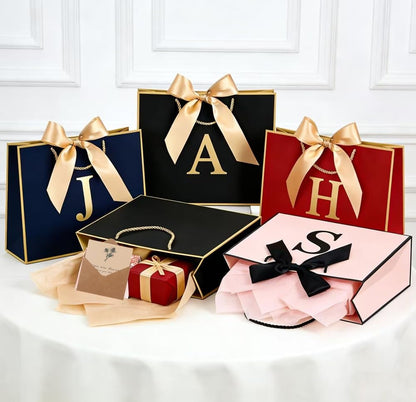 Topaliving Personalized Gift Bag with Card and Tissue Paper, 26 Letters Birthday Gift Bag 13''Custom Valentines Weddings Present with Initials/Numbers for Women Men Kids (Blue,J)