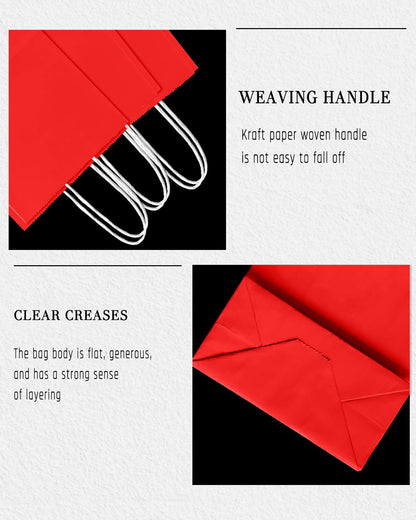 Bakepacker 24Pcs Paper Gift Bag with Handles Bulk Red Paper Bags Multiple Uses (8.3"x6"x3.15", Small Size)
