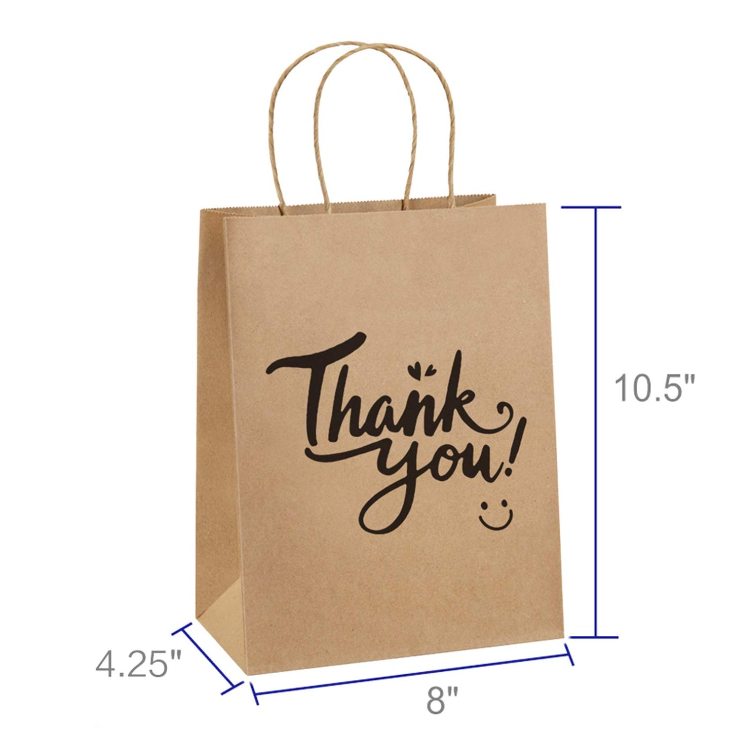 BagDream Brown Gift Bags 8x4.25x10.5 25Pcs Thank You Paper Gift Bags with Handles for Shopping, Wedding Birthday Party Favor, Retail, Merchandise, Business, Recycled Kraft Medium Paper Sacks