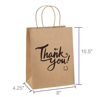 BagDream Brown Gift Bags 8x4.25x10.5 25Pcs Thank You Paper Gift Bags with Handles for Shopping, Wedding Birthday Party Favor, Retail, Merchandise, Business, Recycled Kraft Medium Paper Sacks