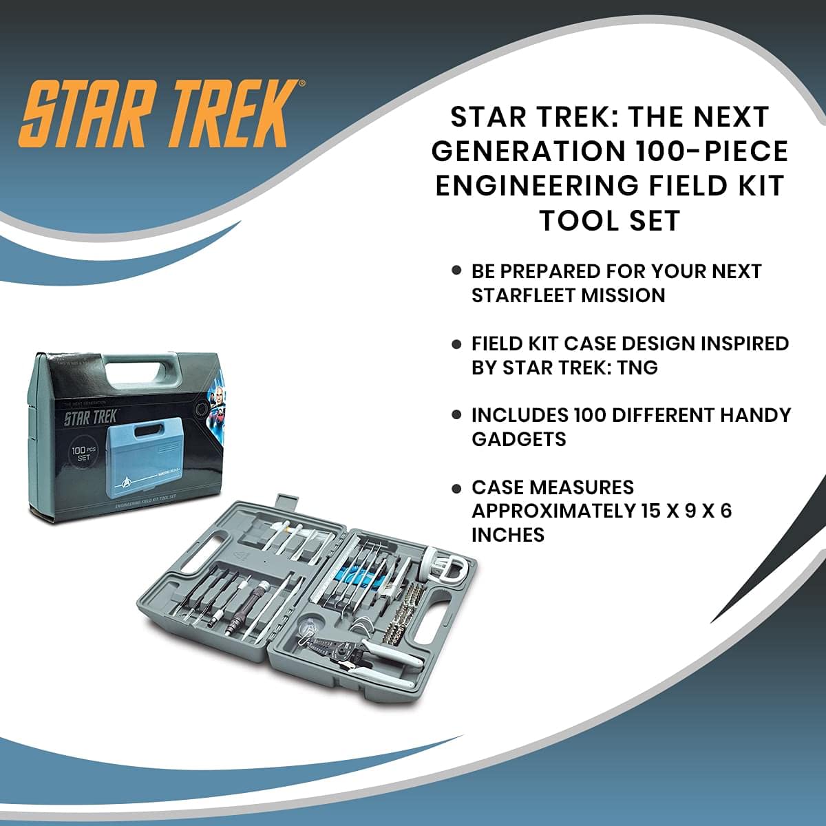 Star Trek: The Next Generation 100-Piece Engineering Field Kit Tool Set | Handy Gadgets Include Screwdrivers, Utility Knife, Wire Cutter, Metal Prybars, And More | Survival Tools, Camping Accessories