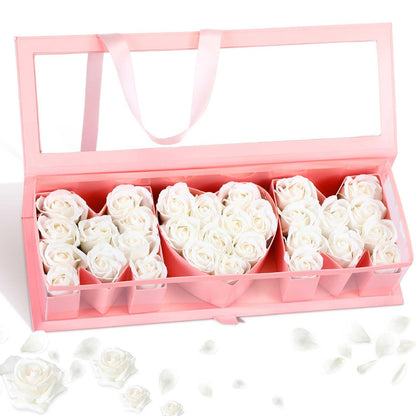Thiccywoov 1 Pcs Mother's Day Flower Box with 30 Scented Flowers Mom Letter Shaped Fillable Boxes Floral Gift Packaging for Arrangement Mother's Day, Birthday Gift(Pink Box, White Flower)
