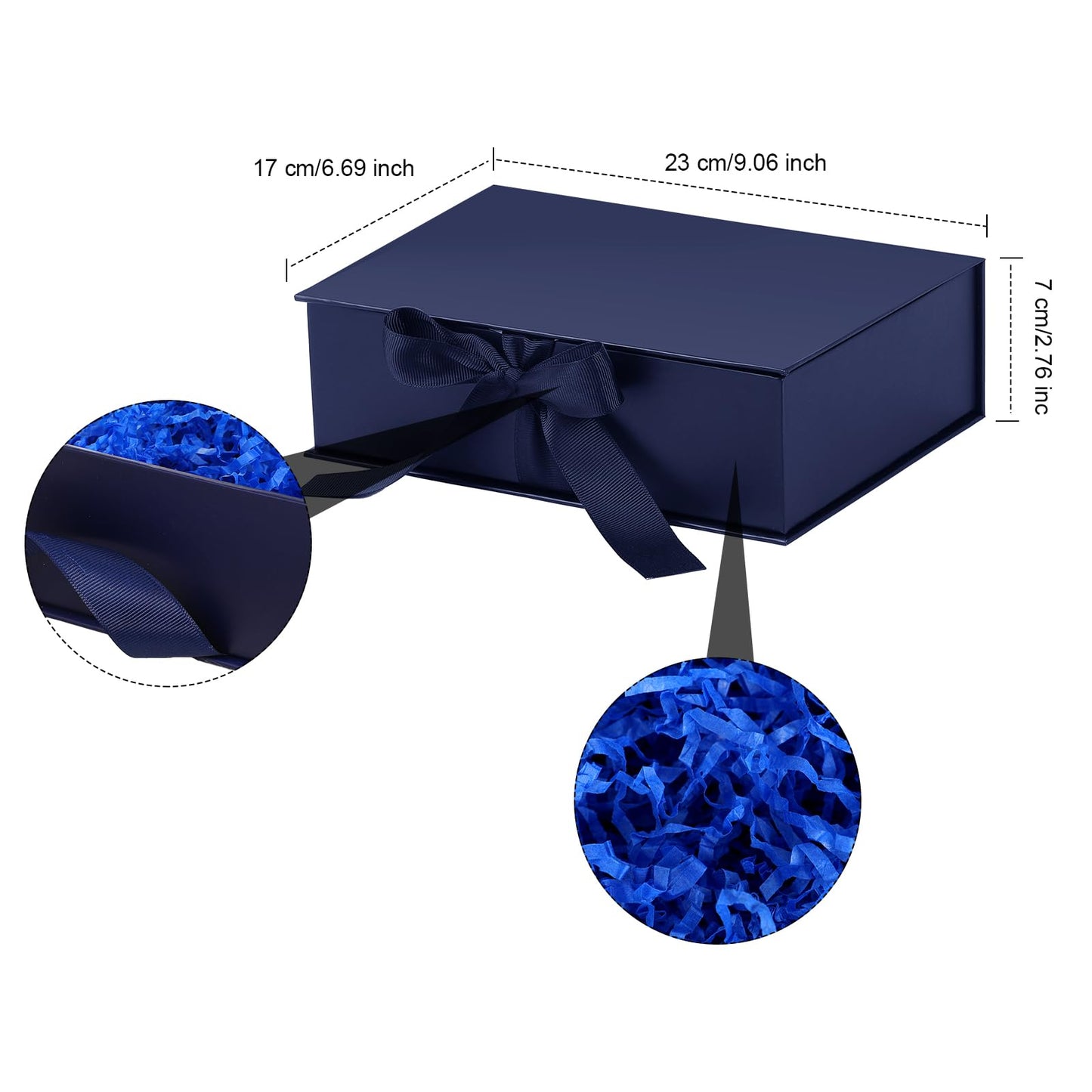 Zonon Dark Blue Luxury Gift Box with Lid and Ribbon 9 x 7 x 3'' Gift Bag with Greeting Card Tissue Paper for Decoration Wedding Easter Graduation Birthday Party Favor Present Supplies