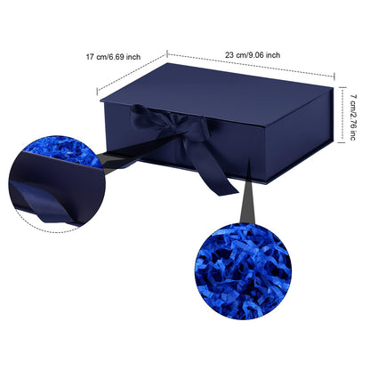 Zonon Dark Blue Luxury Gift Box with Lid and Ribbon 9 x 7 x 3'' Gift Bag with Greeting Card Tissue Paper for Decoration Wedding Easter Graduation Birthday Party Favor Present Supplies