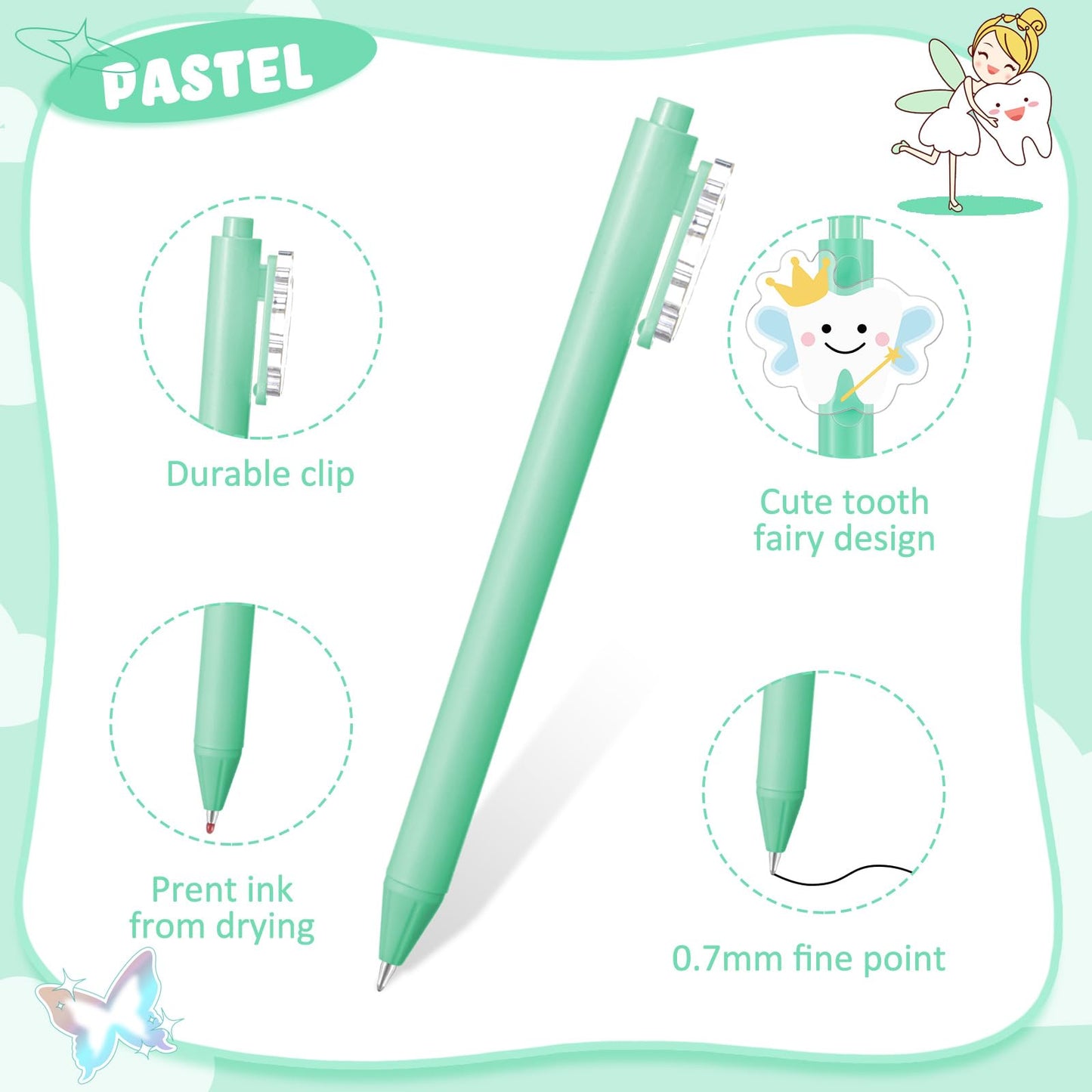 12 Pcs Tooth Fairy Wand Pens, Cute Tooth Fairy Gifts for Lost Teeth Rewards, Fun Writing Pens for Prizes, Dental Hygiene Rewards & Birthday Party Favors