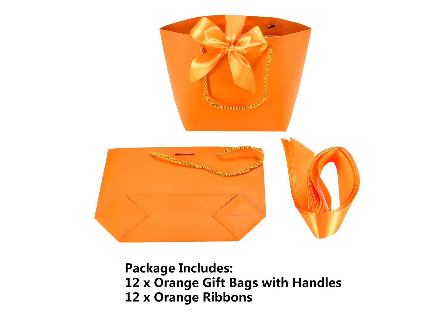 HUAPRINT Gift Bags with Handles,Party Favor Bags with Bow Ribbon,12Pcs Orange Paper Bags for Birthday Wedding Bridesmaid Present Celebration Holiday