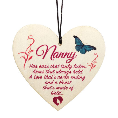 CAKIROTS Nanny Gifts Wooden Heart Plaque Nanny Has Ears That Truly Listen. Arm That Always Hold