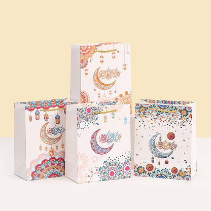 Colodeol 4 Pcs Large Eid Mubarak Gift Bags, Ramadan Gift Bags Paper Eid Bags with Handles Ramadan Treat Party Favors Supplies Eid Party Decoration
