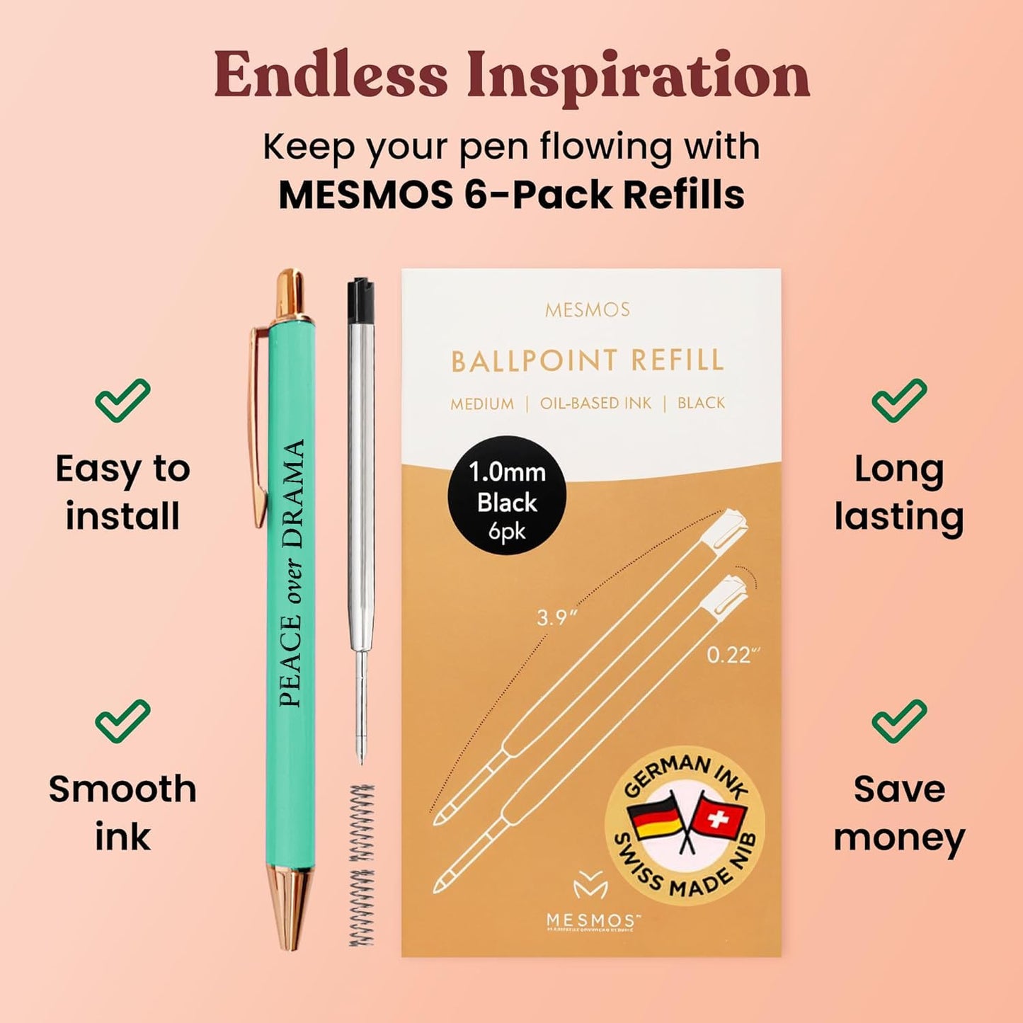 MESMOS 3pcs High End Luxury Happy Divorce Gifts for Women, Strong Woman Gifts, Gift to Cheer Someone up Women, Break up Gift for woman, Boss, & Friends. German-Ink & 1mm Swiss-Tip Motivational Pens