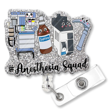 Anesthesia Squad Fun Glitter Badge Scroll Retractable, Cute Badge Holder for Anesthesiologists, Christmas Birthday Graduation Gift for Doctors Nurses ICU MD Anesthesiologist Assistant