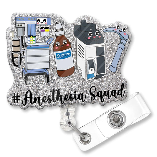 Anesthesia Squad Fun Glitter Badge Scroll Retractable, Cute Badge Holder for Anesthesiologists, Christmas Birthday Graduation Gift for Doctors Nurses ICU MD Anesthesiologist Assistant