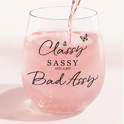 Funny Gifts for Women – Sassy Cute Fun Birthday Present for Friends, Sister, Coworkers, Neighbor Girlfriend Lovers, Gag Gifts for Woman, Man – 15oz Wine Glass for Women, Christmas Gift