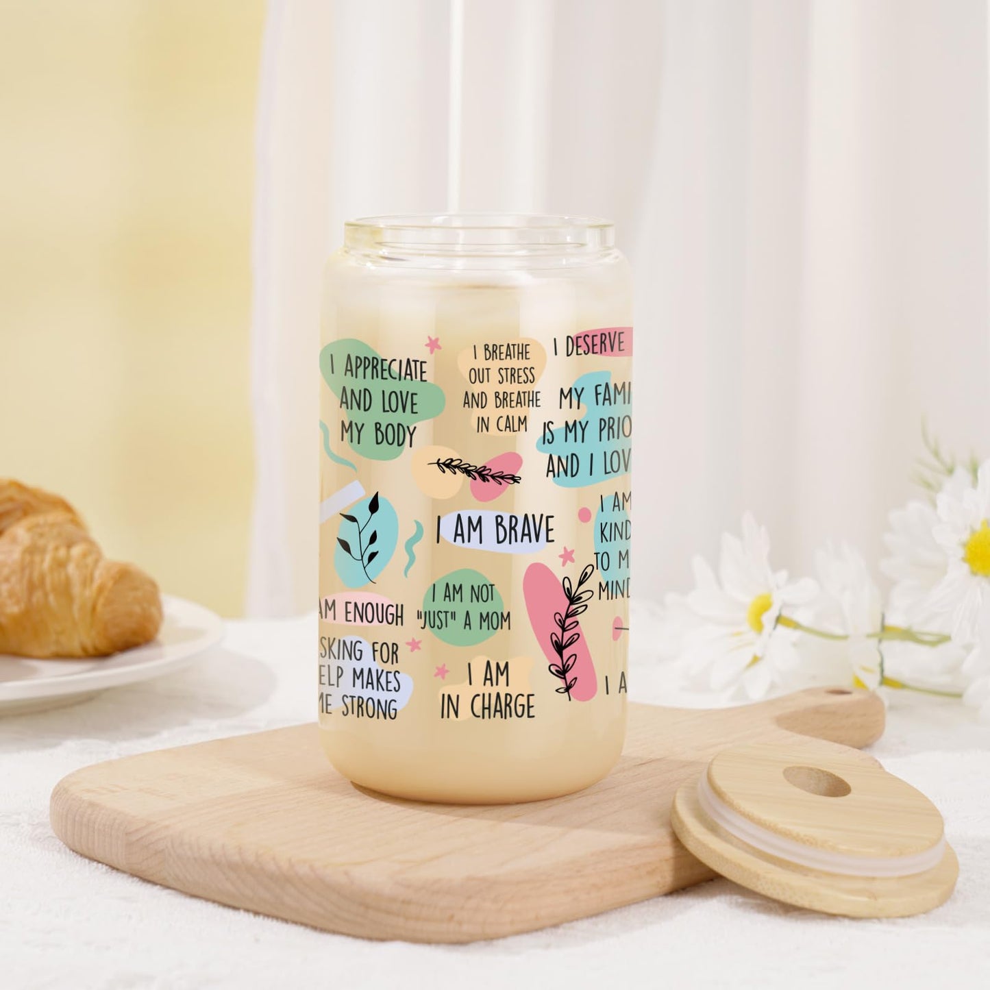 LEADO Mama Daily Affirmations Cup, Boy Mom Gifts - Funny Birthday, Inspirational, Mothers Day Gifts for Boy Mom, Mother, Girl Mama - Mommy Tumbler, 16 oz Iced Coffee Cup with Lid and Straw
