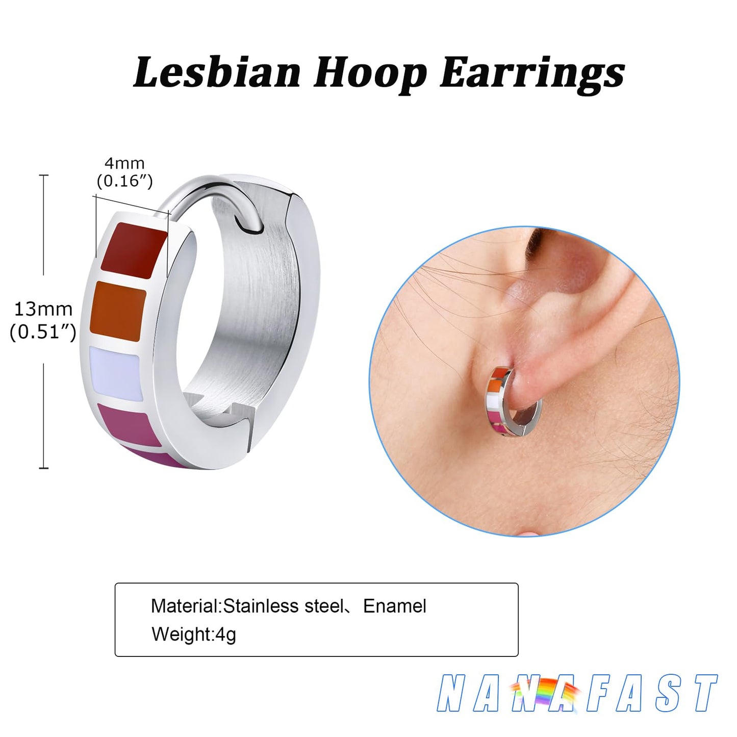 Nanafast Stainless Steel Rainbow Small Huggie Hoop Earrings LGBT Pride Earrings for Women Men Lesbian Bisexual Transgender Nonbinary Asexual Flag Earrings LGBTQ Pride Jewelry