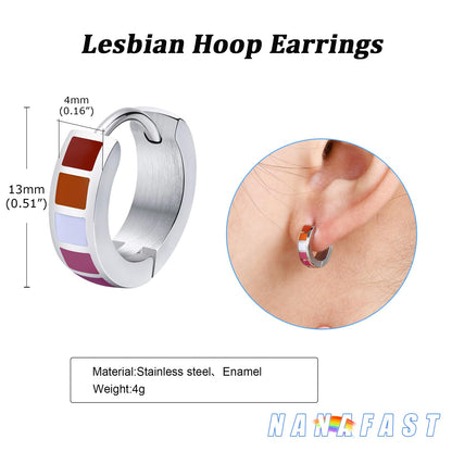 Nanafast Stainless Steel Rainbow Small Huggie Hoop Earrings LGBT Pride Earrings for Women Men Lesbian Bisexual Transgender Nonbinary Asexual Flag Earrings LGBTQ Pride Jewelry